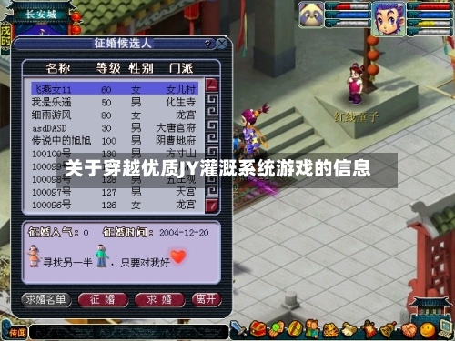 关于穿越优质JY灌溉系统游戏的信息