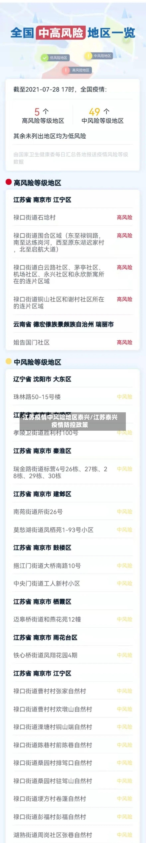 江苏疫情中风险地区泰兴/江苏泰兴疫情防控政策-第2张图片